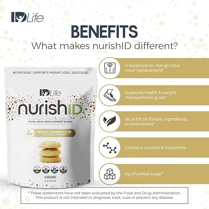 IDLife Vanilla Cookie NurishID Meal Replacement Shake - with Slow-Digesting Carbs, Superfoods, Vegetable Blend and Adaptogenic Mushrooms - 15 Servings