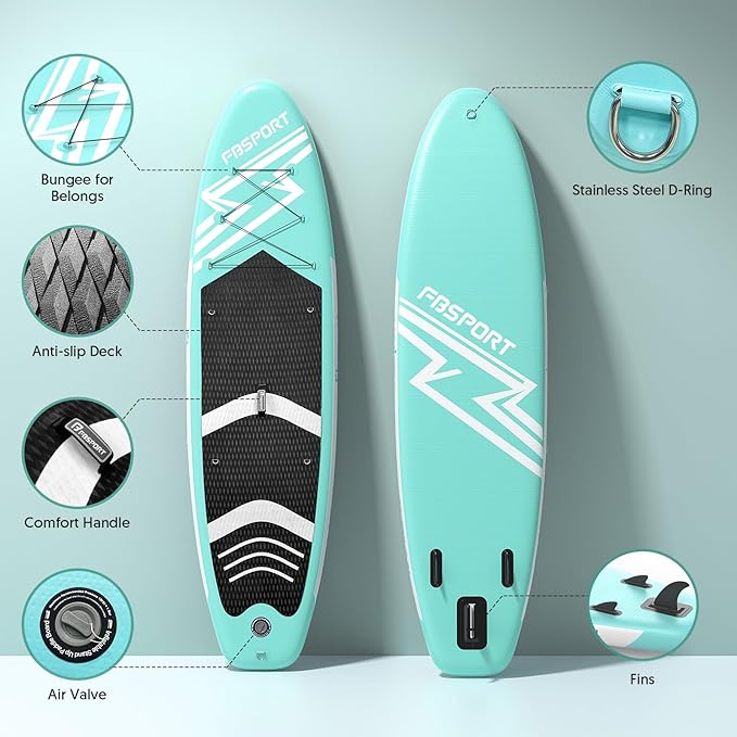 FBSPORT 11' Premium Stand Up Paddle Board, Yoga Board with Durable SUP Accessories & Carry Bag | Wide Stance, Surf Control, Non-Slip Deck, Leash, Paddle and Pump for Youth & Adult