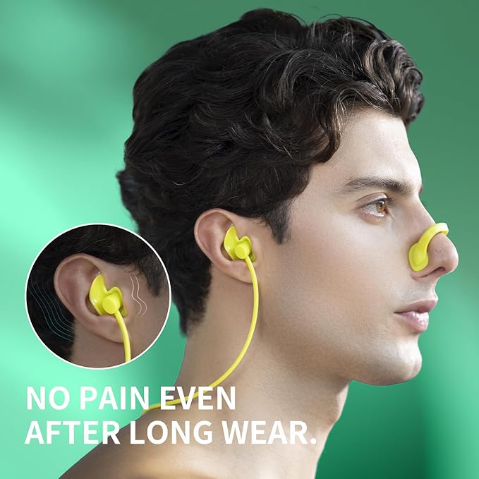 WATERTIME Waterproof Swimming Neckband Ear Plugs for Adults - Reusable Silicone Ear Plugs for Women & Men, Keep Ear Water Out for Swimming, Showering, Water Sports (Yellow, One Size)