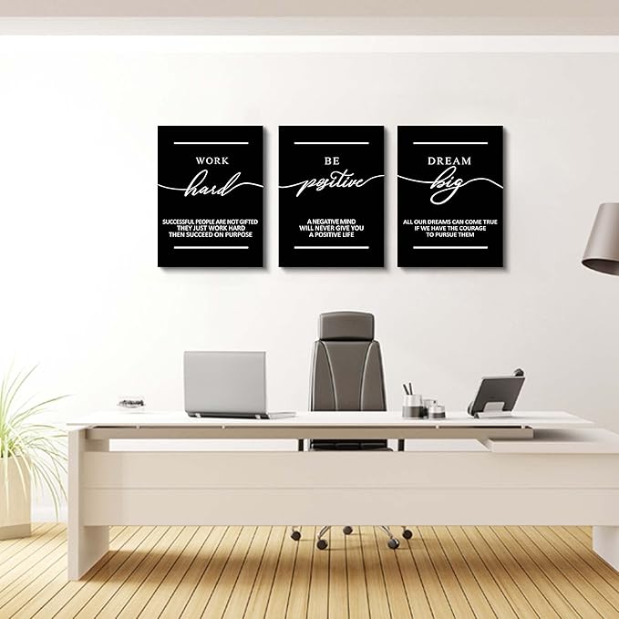 Motivational Wall Art - Inspirational Canvas Poster Prints Black Quotes Paintings Picture Entrepreneur Positive Quotes Office Wall Decor Decoration for Living Room Bedroom Framed
