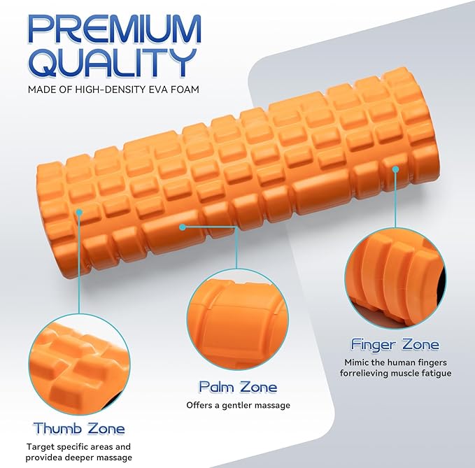 Foam Roller High Density Foam Roller Set for Deep Tissue Muscle Massage, 18" Trigger Point Fitness Exercise Massage Roller, Self-Myofascial Release for Whole Body (Orange)