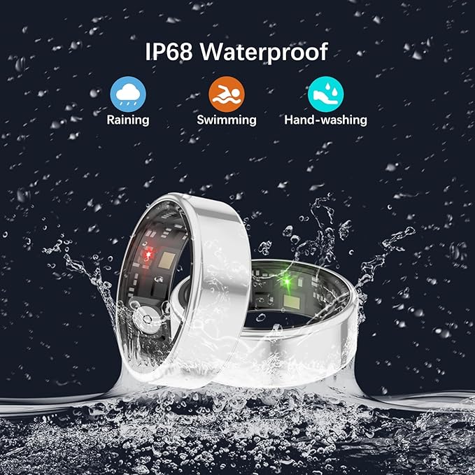 Smart Health Rings for Women Men, Fitness Tracker with Heart Rate, Blood Oxygen, HRV, Sleep Tracker, Step Tracker, No Subscription Fee, IP68 Waterproof Smart Ring for iphone & Android (Silver 14#)