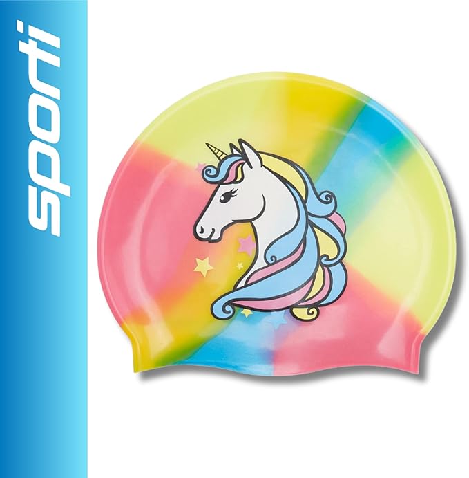 Sporti Silicone Swim Cap for Kids, Unisex Youth Swimming Cap, Protection Bathing Caps for Your Children, Aged 2-10