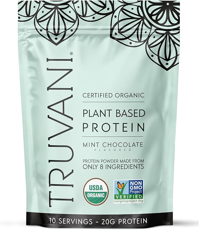 Truvani Vegan Pea Protein Powder | Mint Chocolate | 20g Organic Plant Based Protein Per Serving | 10 Servings | Keto | Gluten & Dairy Free | Low Carb | No Added Sugar