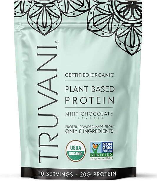 Truvani Vegan Pea Protein Powder | Mint Chocolate | 20g Organic Plant Based Protein Per Serving | 10 Servings | Keto | Gluten & Dairy Free | Low Carb | No Added Sugar
