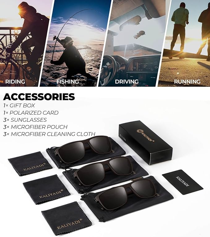 KALIYADI Polarized Sunglasses for Men, Lightweight Sun Glasses with UV Protection for Driving Fishing Golf