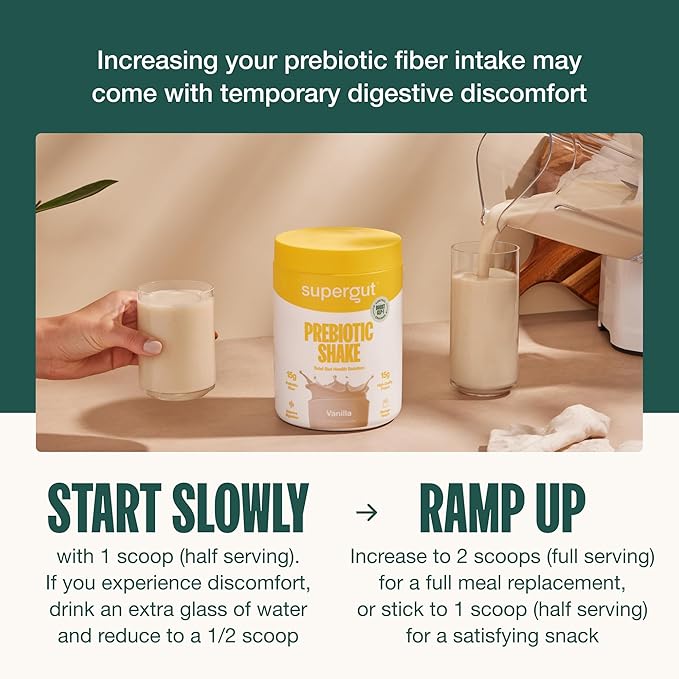 Supergut GLP-1 Boosting Prebiotic Shakes, Vanilla – Gut Healthy Meal Replacement with 15g Fiber, 15g Protein & 5g Net Carbs - Keto Friendly - 8 Servings