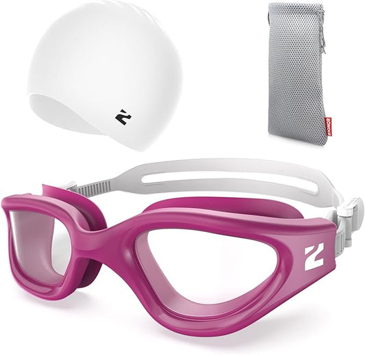 ZIONOR G1 Lite Swim Goggles with Swim Cap Comfortable Anti-fog Swimming Goggles Cap Set for Adult Men Women