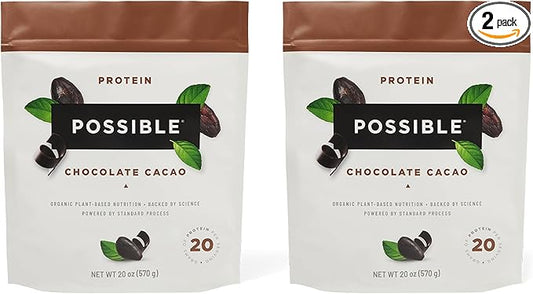 Possible Protein Powder Chocolate Cacao - 20g of Vegan, Plant-Based Protein Mix - Non-GMO, Non-Dairy, Gluten-Free - 3.5g of BCAAs - 9 Essential Amino Acids - 30-Day Supply - 2 Bag, 30 Servings