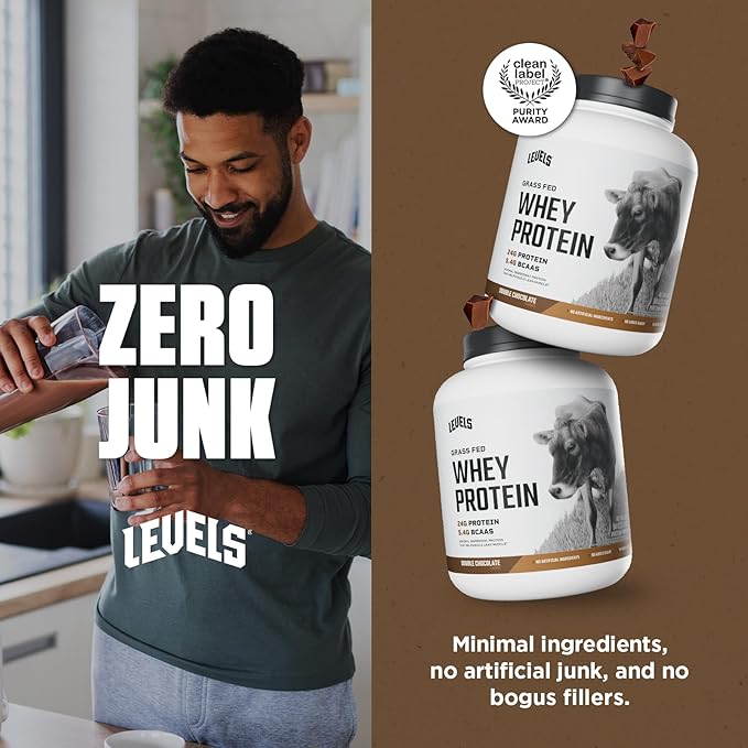 Levels Grass Fed Whey Protein Powder, No Artificials, 24G of Protein, Double Chocolate, 5LB