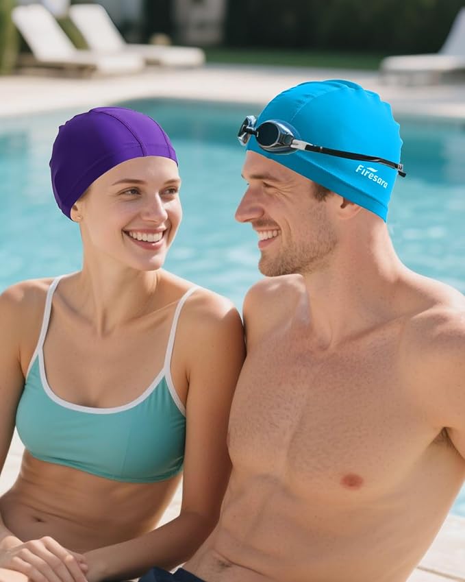 Firesara Fabric Swim Cap, High Elasticity Swimming Cap Keeps Hair Clean Breathable Fit Both Long Hair Short Hair, Swim Caps Woman Girls Men Kids One Size Hat