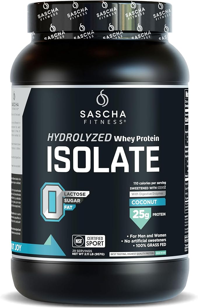 SASCHA FITNESS Hydrolyzed Whey Protein Isolate,100% Grass-Fed (2 Pounds, Coconut)