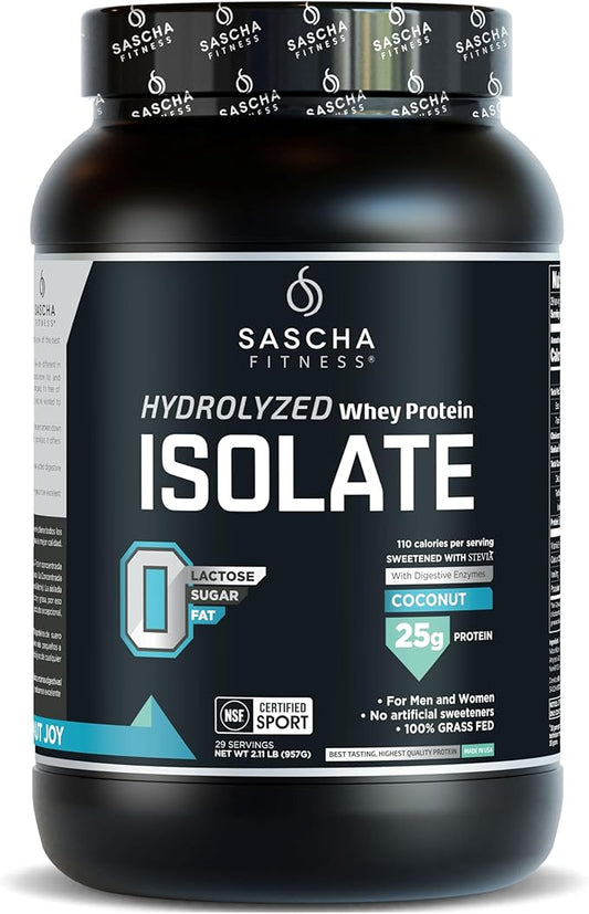 SASCHA FITNESS Hydrolyzed Whey Protein Isolate,100% Grass-Fed (2 Pounds, Coconut)