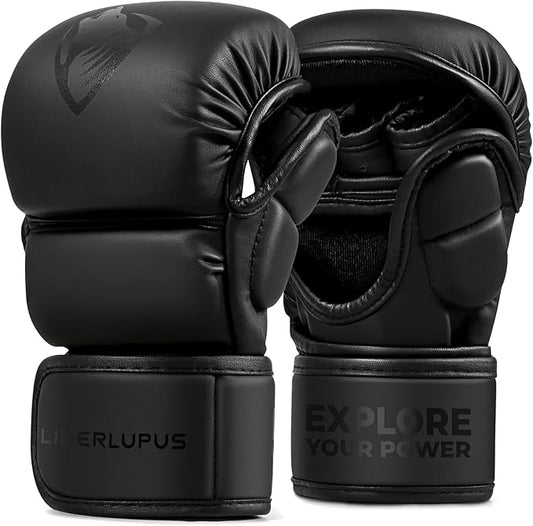 LIBERLUPUS MMA Gloves for Men & Women – Hybrid & Open Palm Designs for Sparring, Training, Kickboxing, Muay Thai, and Grappling – Knuckle Protection & Wrist Support for Flexibility and Control