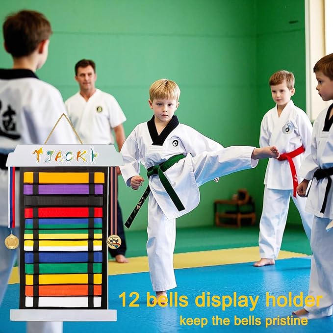 Karate Belt Display Rack - Holds Up to 12 Belts, Taekwondo & BJJ Belt Display Holder for Martial Arts, No Assembly Required, Martial Arts Belt Display for Teenagers & Adults