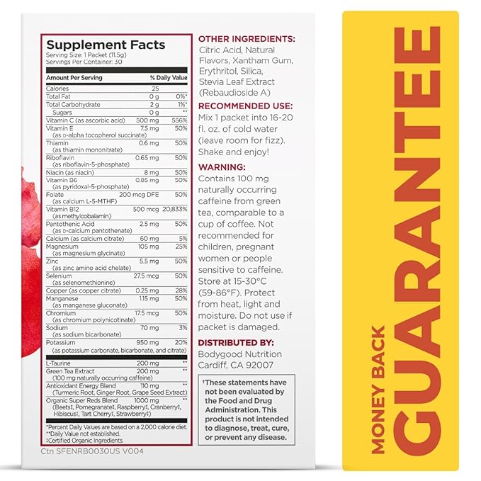 Pureboost Superfoods Clean Energy Booster, Refreshing Energy Drink Mix with 7 Organic Red Superfoods; Beet, Hibiscus, Pomegranate and Vitamins. Sugar-Free, No Sucralose (Red Burst, 30 Count)