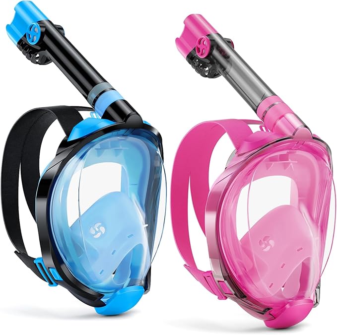 W WSTOO Full Face Snorkel Mask Adults,Suitable for Beginners Dry Top Snorkeling Gear,Can Your Mouth or Nose to Breathe,180 Degrees Panoramic View,Anti-Fog Anti-Leak,Summer Travel and Vacationing Gifts