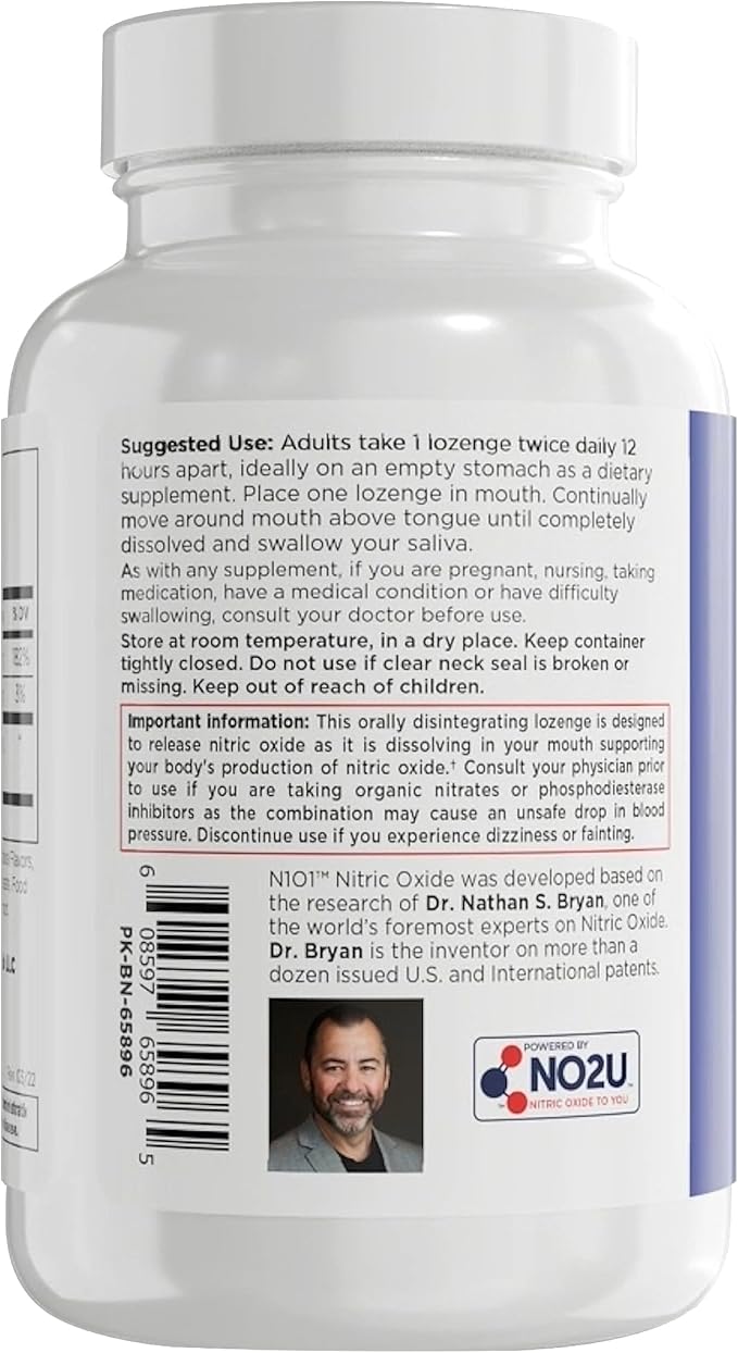 Nitric Oxide Lozenges for Heart Health Support - Dietary Supplement for Blood Flow, Oxygenation and Blood Pressure - 120 Count