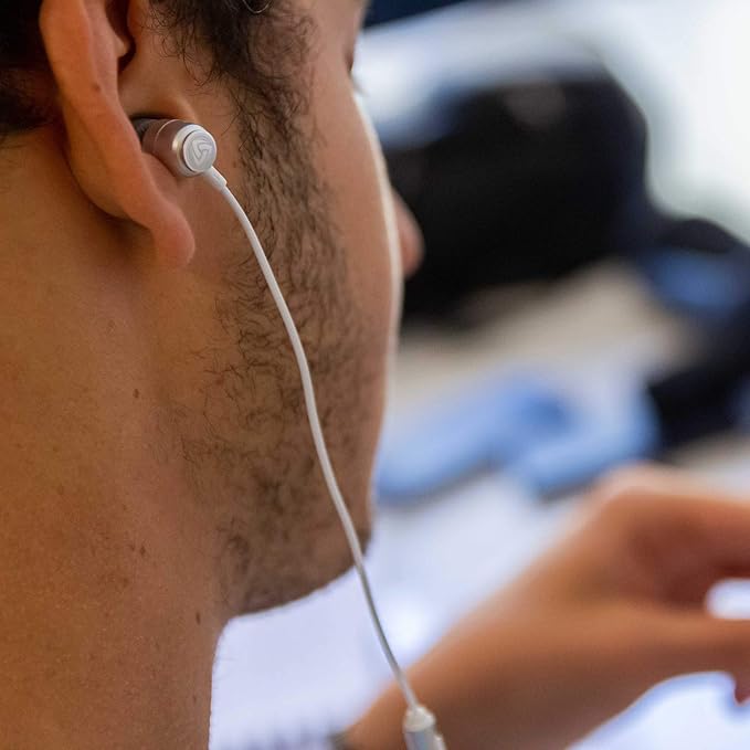 LUDOS Clamor Wired Earbuds in-Ear Headphones, 5 Years Warranty, Earphones with Microphone, Noise Isolating Ear Buds, Memory Foam for iPhone, Samsung, School Students, Kids, Women, Small Ears - White