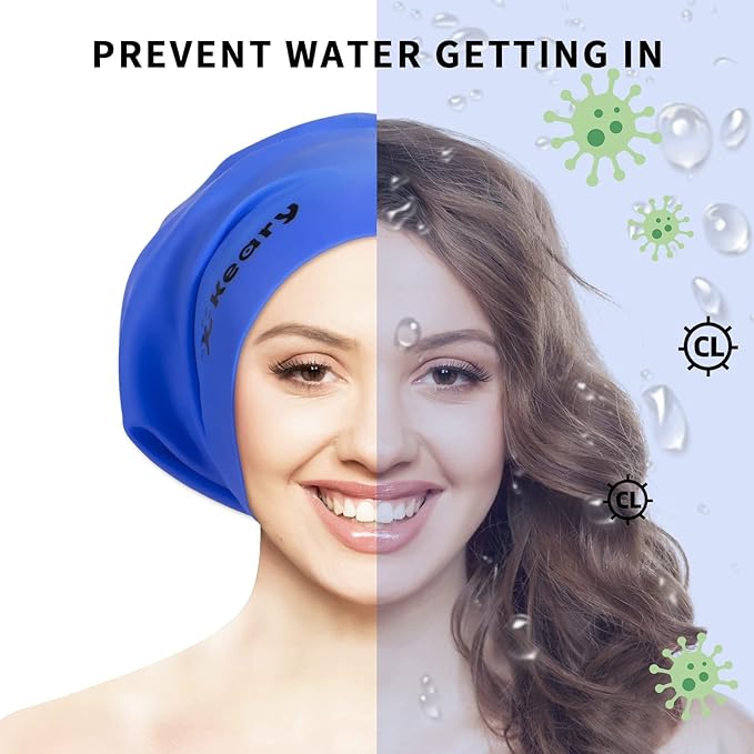 Keary Extra Large Swim Cap for Braids and Dreadlocks Extensions Weaves Long Hair, Waterproof Silicone Cover Ear Bath Pool Shower Swimming Cap for Adult Youth to Keep Hair Dry, Easy to Put On and Off