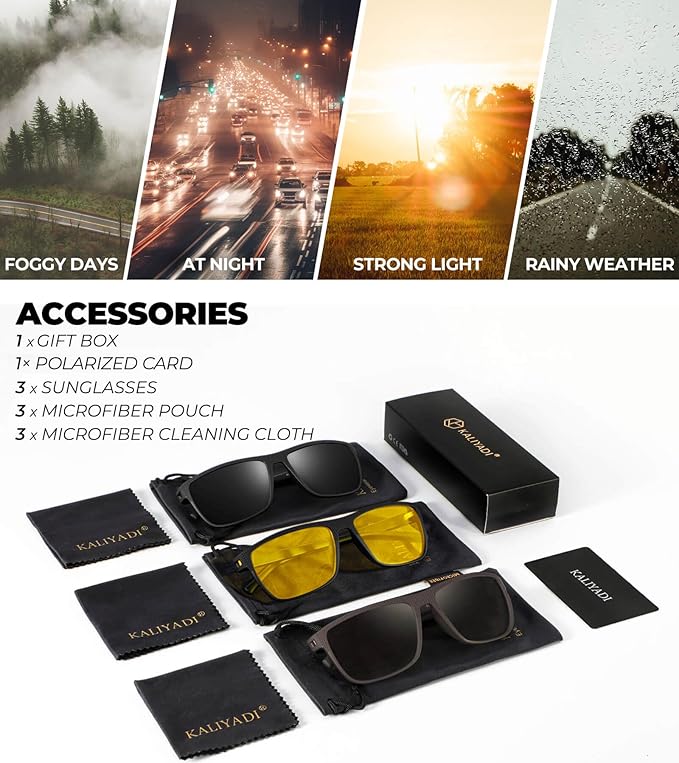 KALIYADI Polarized Sunglasses for Men, Lightweight Sun Glasses with UV Protection for Driving Fishing Golf