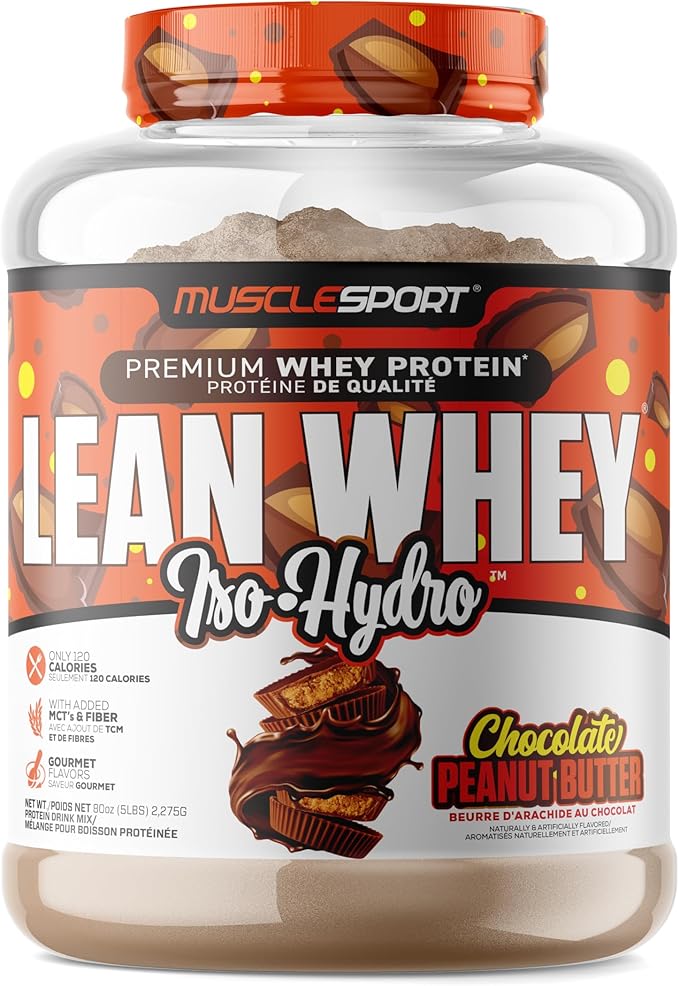 Musclesport Lean Whey Revolution™ Protein Powder - Whey Protein Isolate - Low Calorie, Low Carb, Low Fat, Incredible Flavors - 25g Protein per Scoop - 5lb Chocolate Peanut Butter