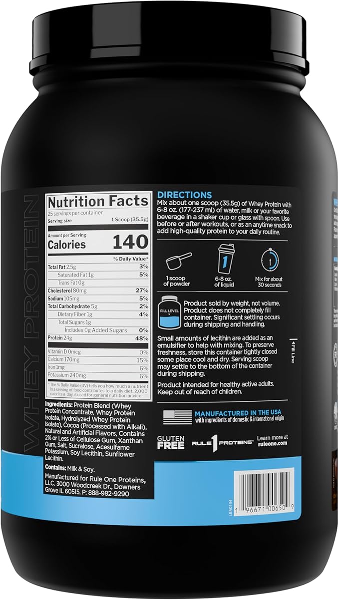 Rule 1 Whey Protein – 24g Fast-Acting Protein from All-Whey Sources with Naturally Occurring EAAs & BCAAs for Workout Recovery or Anytime Use (2 Pounds*, Chocolate Peanut Butter)