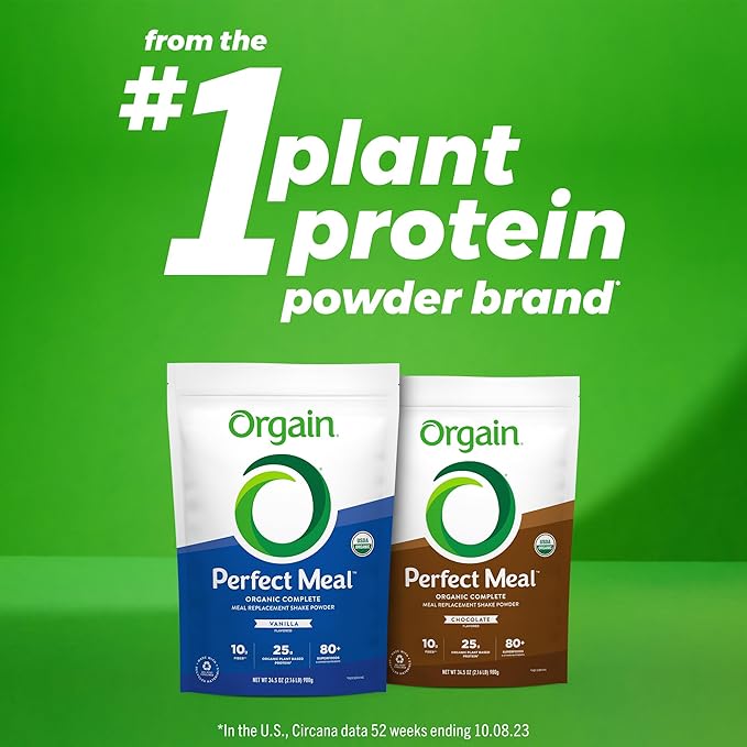 Orgain Perfect Meal, Organic, Vegan Meal Replacement Protein Powder, Vanilla - 25g Plant Based Protein, 80+ Superfoods, 1B Probiotics & 10g Fiber, Adaptogens & Ashwagandha - 2.16lb