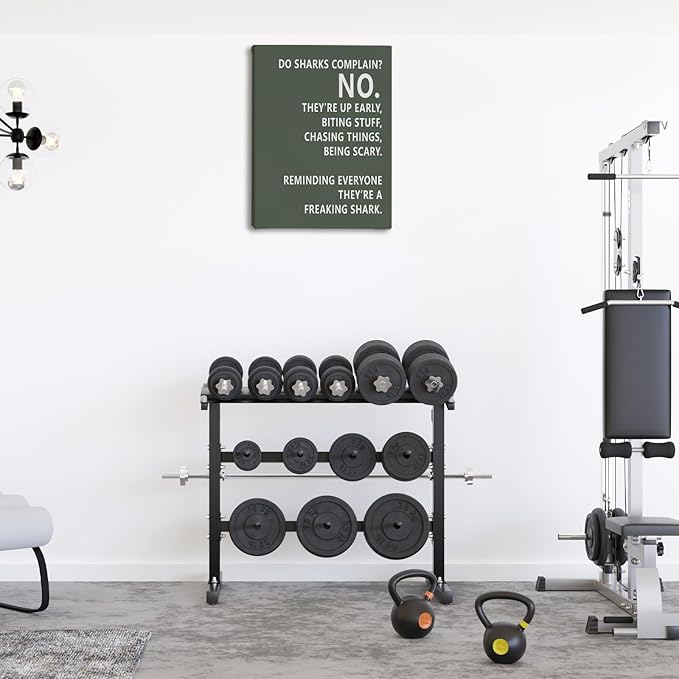 Rusenbao Gym Motivational Workout Wall Art, Home Gym Decor, Inspirational Workout Room Decor, Do Sharks Complain About Monday, Canvas Wall Art for Exercise Fitness Room Office, 11x14 inch(Green)