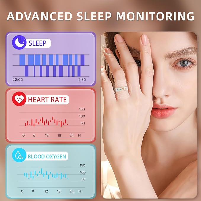 Smart Ring Health Tracker, for men and women, equipped with heart rate monitor, sleep tracker, 8 exercise modes, step counter, 5-7 days battery life, no subscription fee, IP68 waterproof R18 (8)