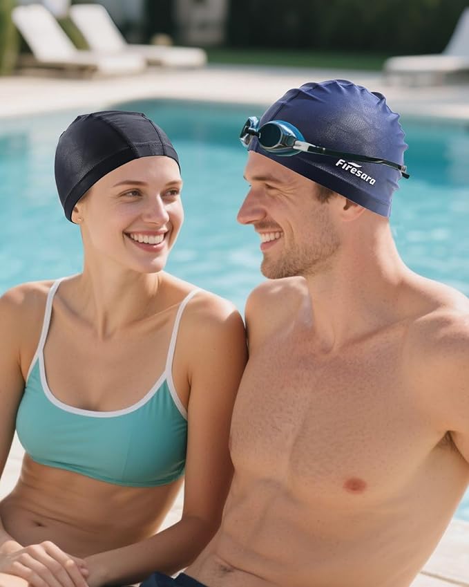 Firesara Fabric Swim Cap, High Elasticity Swimming Cap Keeps Hair Clean Breathable Fit Both Long Hair Short Hair, Swim Caps Woman Girls Men Kids One Size Hat