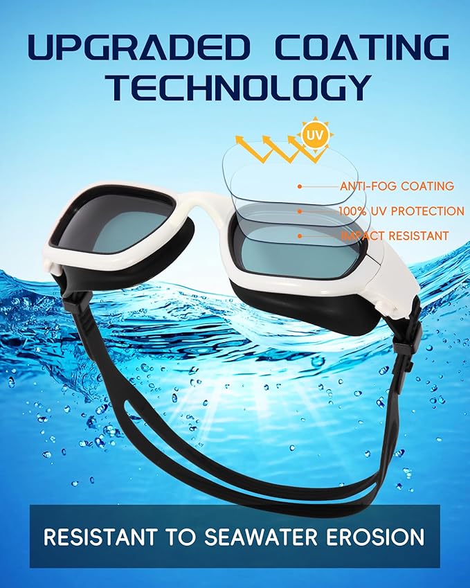 Swim Goggles, Goggles Adult with Swimming Cap, Nose Clip & Ear Plugs, UV Protection Anti-Fog Lens and Case for Adult