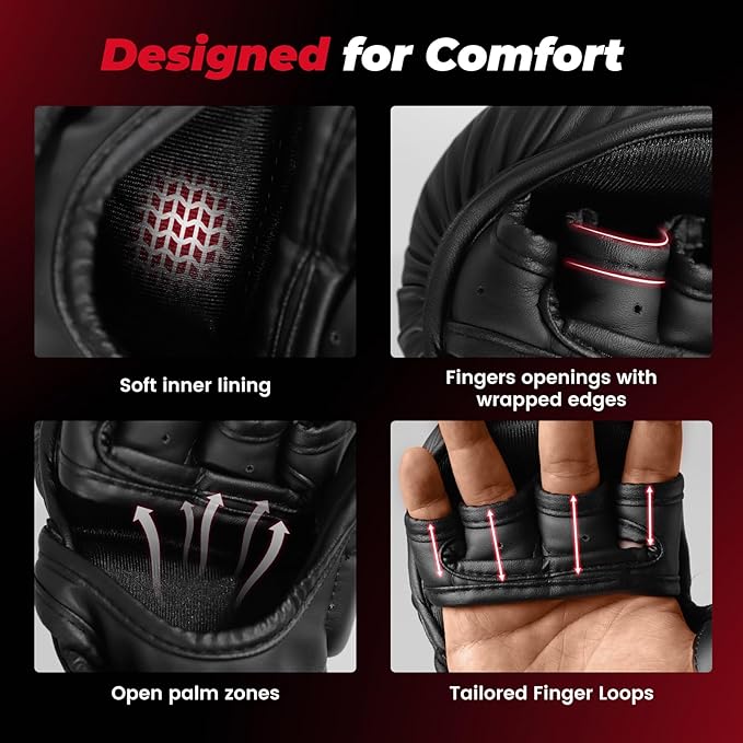 LIBERLUPUS MMA Gloves for Men & Women – Hybrid & Open Palm Designs for Sparring, Training, Kickboxing, Muay Thai, and Grappling – Knuckle Protection & Wrist Support for Flexibility and Control