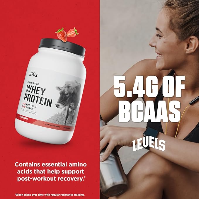 Levels Grass Fed Whey Protein Powder, No Artificials, 24G of Protein, Strawberry, 2LB