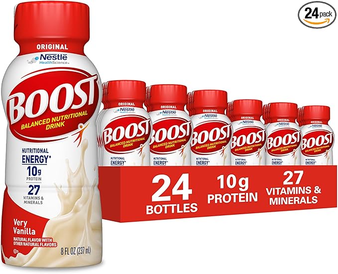 BOOST Original Ready to Drink Nutritional Drinks, Very Vanilla, 8 Fl Oz Bottles, Pack of 24