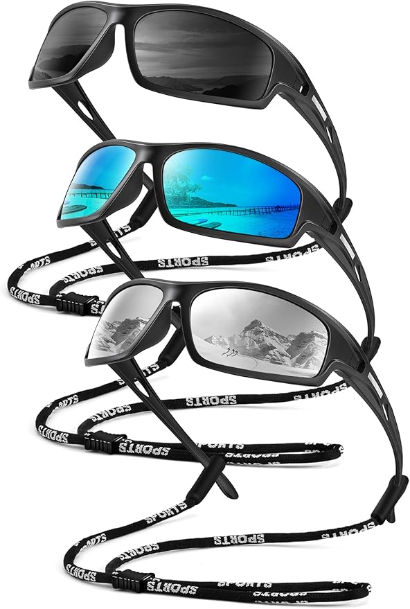 Polarized-Sunglasses-Men Sports Mens-Sunglasses: Sun-Glasses with UV400 Protection for Driving Golf Fishing Running