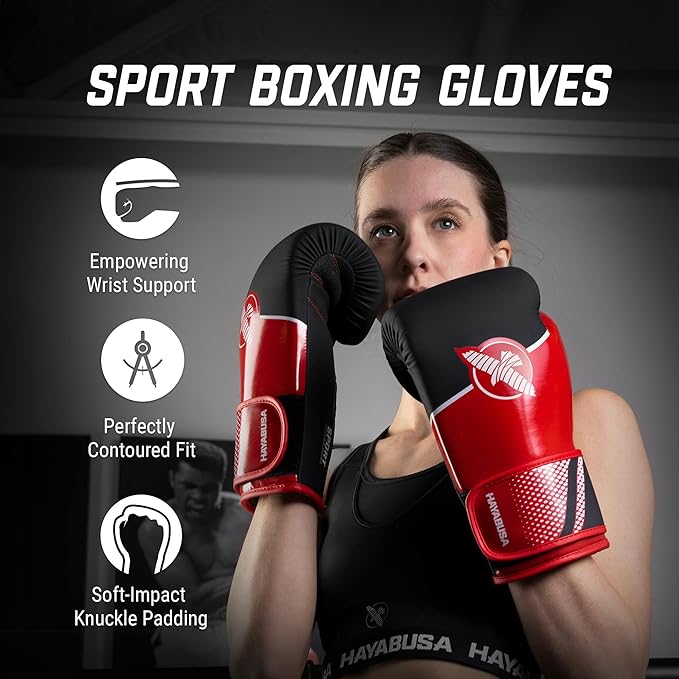 Hayabusa Sport Boxing Gloves for Men and Women – Dual-Splinted Wrist Support, Multi-Density Foam Padding, Contoured Fit – Ideal for Boxing, Kickboxing, and Muay Thai Training