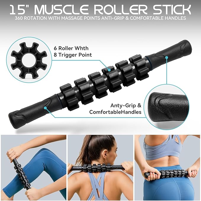 5 in 1 Foam Roller High Density Foam Roller Set for Deep Tissue Muscle Massage, 18" Trigger Point Fitness Exercise Massage Roller, Self-Myofascial Release for Whole Body (Black)