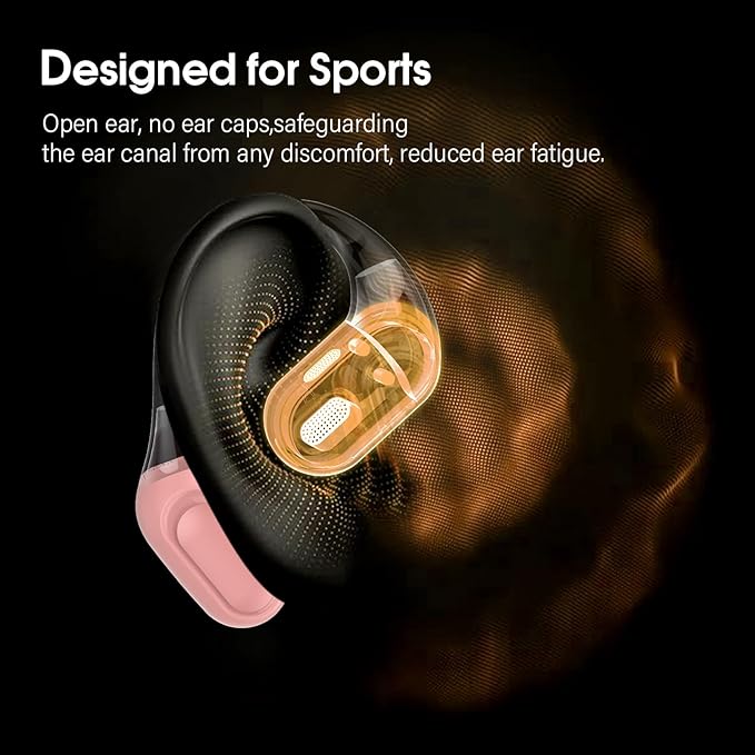 Open Ear Headphones, Bluetooth 5.4 Headphones Sports, Premium Sound with HD Mic Wireless Earbuds, 48H Playtime LED Power Display Ear Buds, IPX7 Lightweight Comfort Earphones for Running, Pink