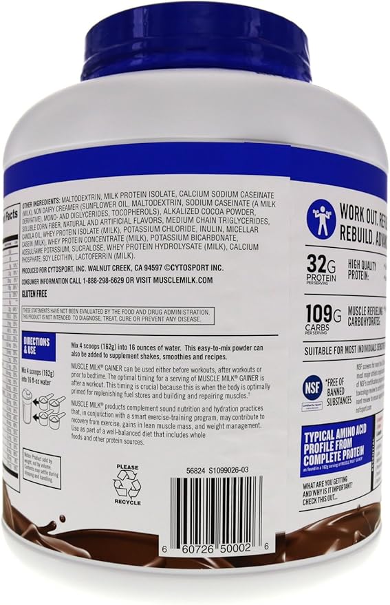 Muscle Milk Gainer Protein Powder, Chocolate, 32g Protein, 5 Pound