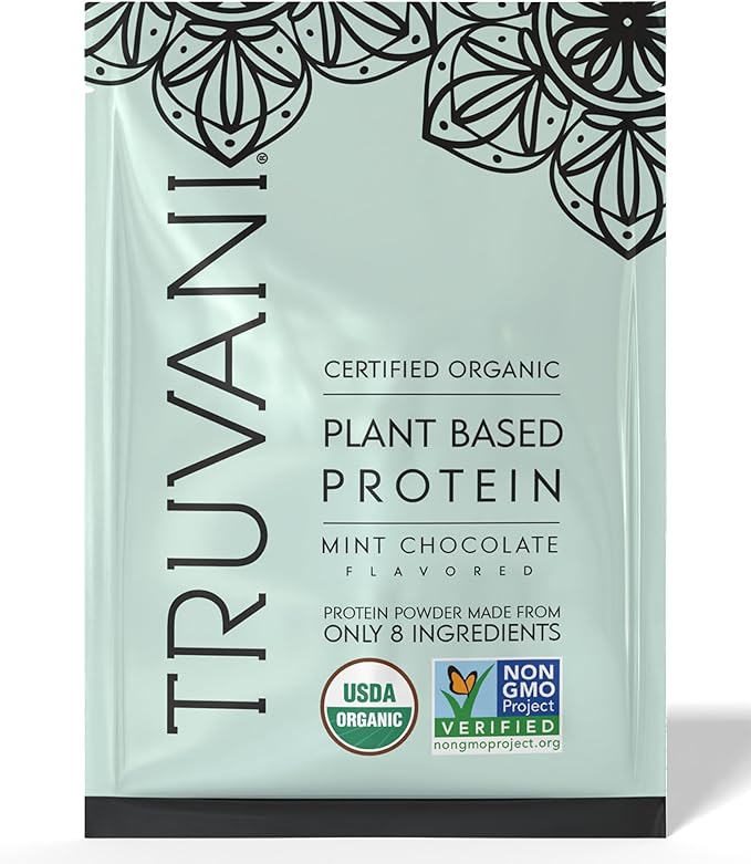 Truvani Vegan Pea Protein Powder | Mint Chocolate | 20g Organic Plant Based Protein | 1 Serving | Keto | Gluten & Dairy Free | Low Carb | No Added Sugar