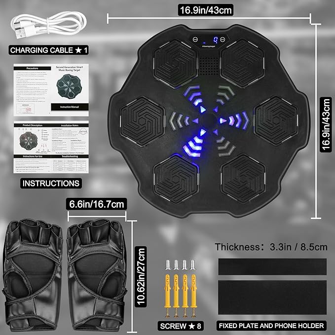 Electronic Boxing Workout Machine, Intelligent Boxing Target, Smart Music Boxing Machine, Home Wall Mounted Boxing Game Trainer, Boxing Punching Equipment for Adults and Kids in Home and Gym