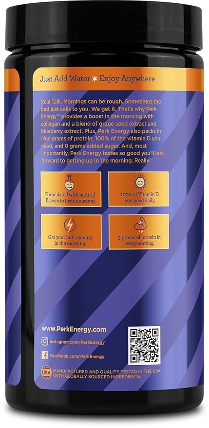 Perk Energy Original Chocolate Orange Flavored (20 Servings) - Gluten Free, Soy Free and Peanut Free