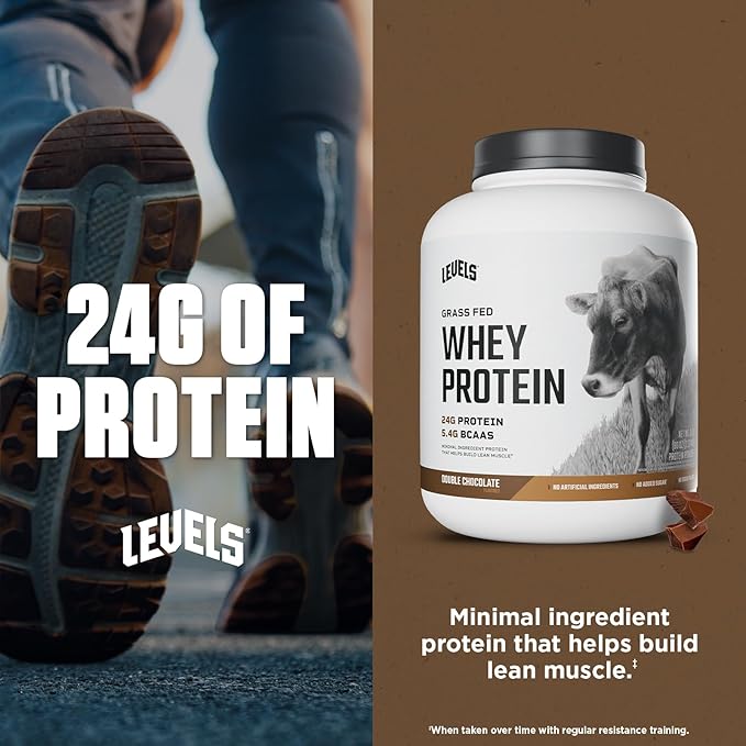 Levels Grass Fed Whey Protein Powder, No Artificials, 24G of Protein, Double Chocolate, 5LB