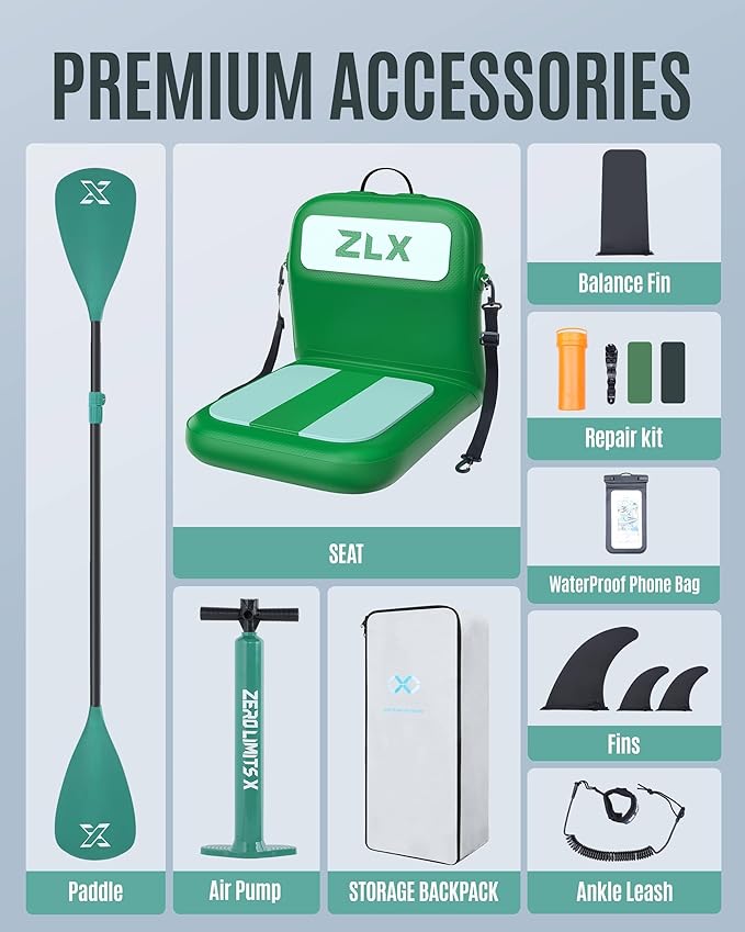 ZLX Inflatable Stand Up Paddle Board, 10'6" SUP Non-Slip Stable Deck Pad, Unique Center Fin, Premium Accessories, Portable Paddleboard for Adults, Beginners, All Skill Levels