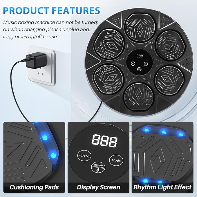 Music Boxing Machine, Bluetooth Music Punching Machine with Gloves, Electronic LED Boxing Training Equipment Wall Mounted, 9 Modes & 9 Speeds, Boxing Target for Home, Office, Gym
