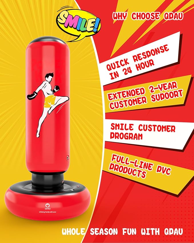 QPAU Kids Punching Bag Toy with Boxing Gloves, 66 Inch Larger Stable Kids Inflatable Boxing Bag Set, Gifts for Boys & Girls Age 6-12, for Practicing Karate, Taekwondo, MMA