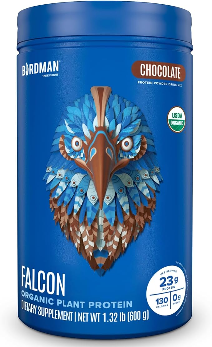 Falcon Vegan Protein Powder Organic, Stevia & Sugar Free, Plant Based Protein, Low Carb, Dairy Free, Keto, Non Whey Protein, Probiotic, Pea Protein | Chocolate Flavor - 18 Servings - 1.32lb