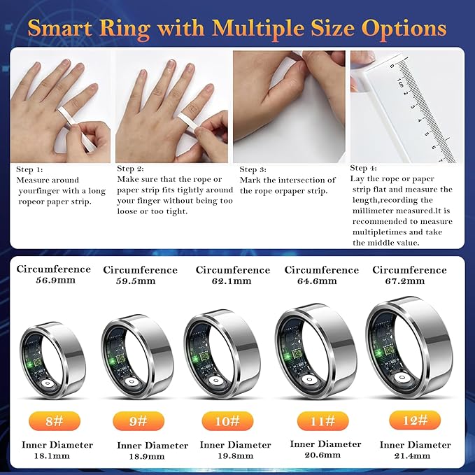 Smart Ring for Women Men-Wearable Fitness Tracker with Sleep Tracking Heart Rate Healthy Monitor Ring Activity Monitoring Steps Calories