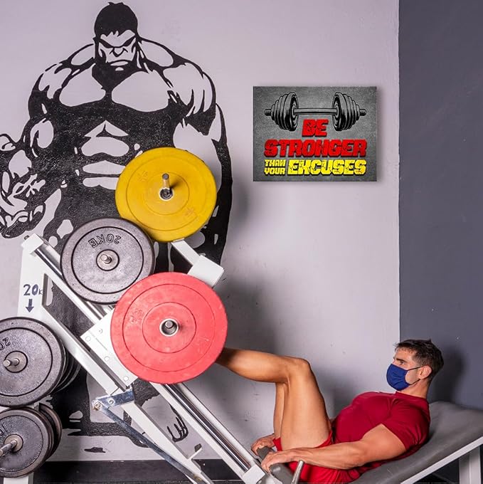 Gym Quotes Wall Art,Inspirational Workout Wall Decor,Be Stronger Than Your Excuses Canvas Wall Art for Home Gym Exercise Fitness Room